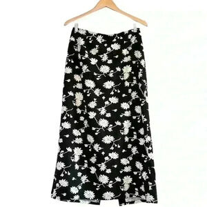 🌈 6/$60 Talbots, Maxi Skirt, Medium Weight Linen, Black, Cream, Floral, Size 10